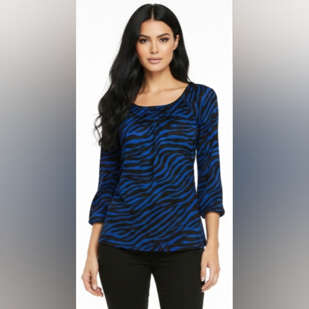 MICHAEL Michael Kors Black and Blue Zebra Print Blouse‎ Size SP